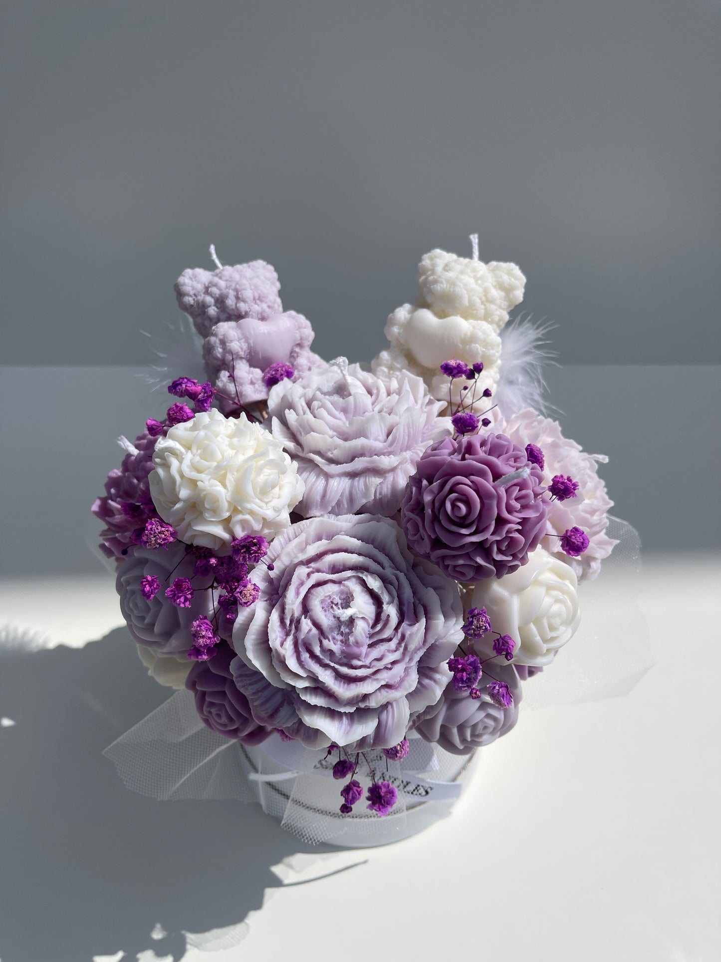 Purple and White Candle Bouquet