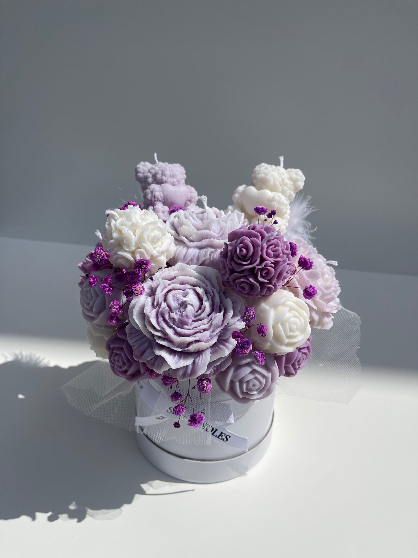 Purple and White Candle Bouquet