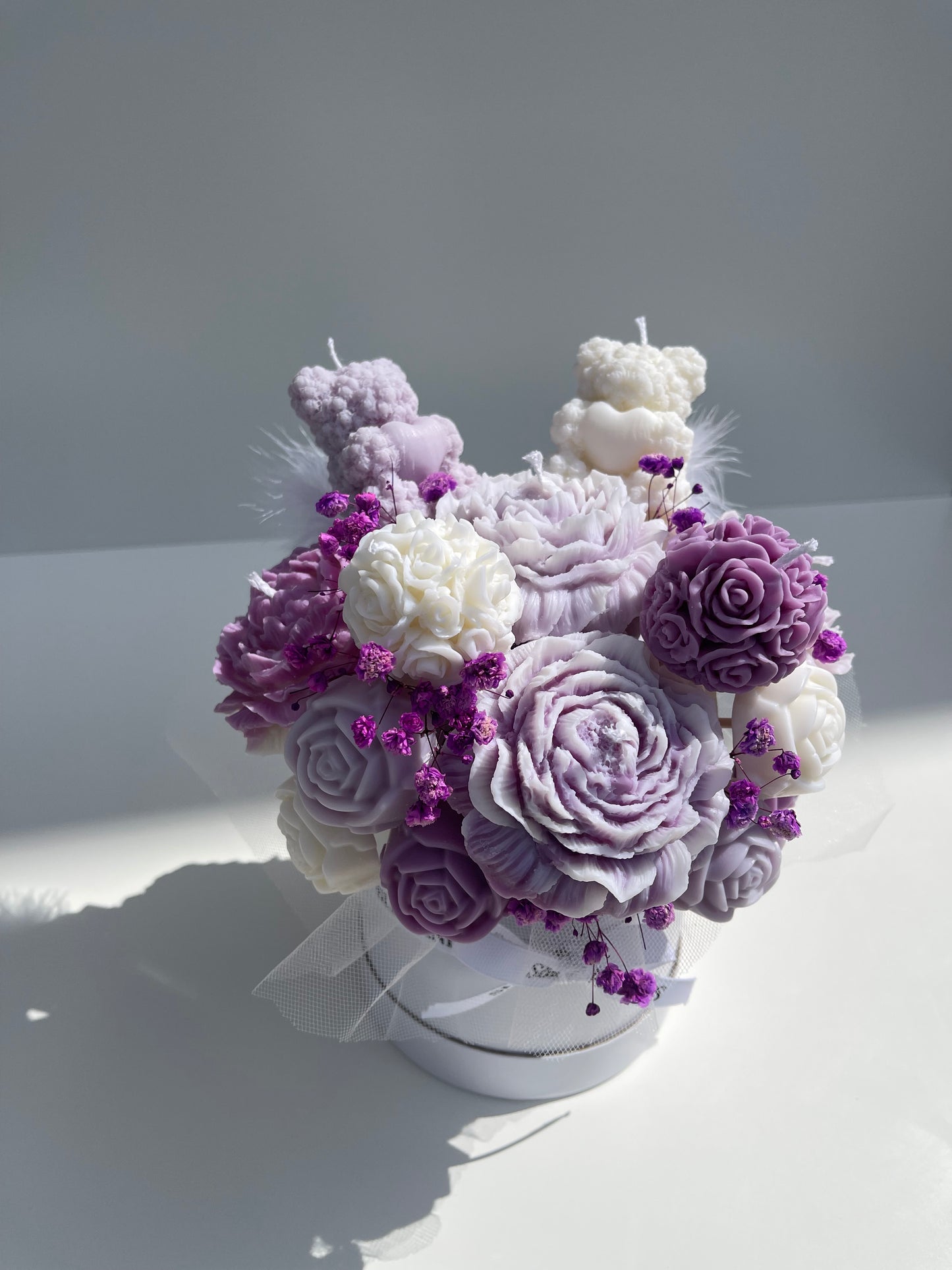 Purple and White Candle Bouquet